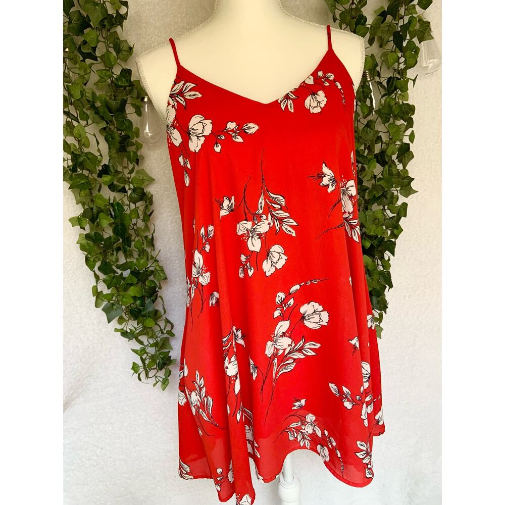 Peach Love California Red & White Floral Mini Sundress Dress Women's Size Small